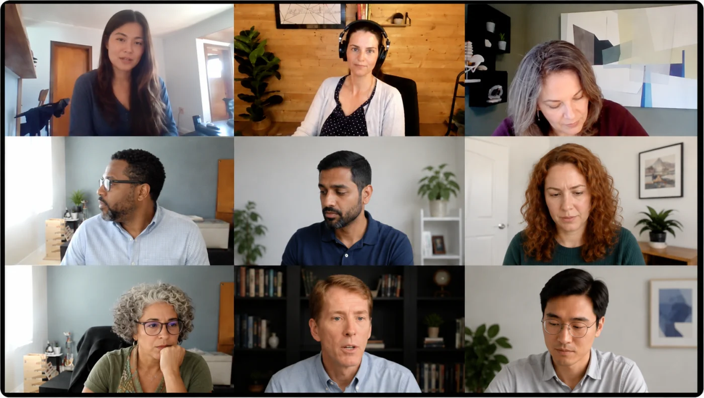 A live Accelerate coaching call with members on a video grid