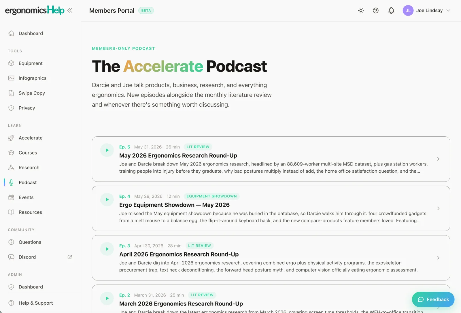 The members-only podcast player with recent episodes