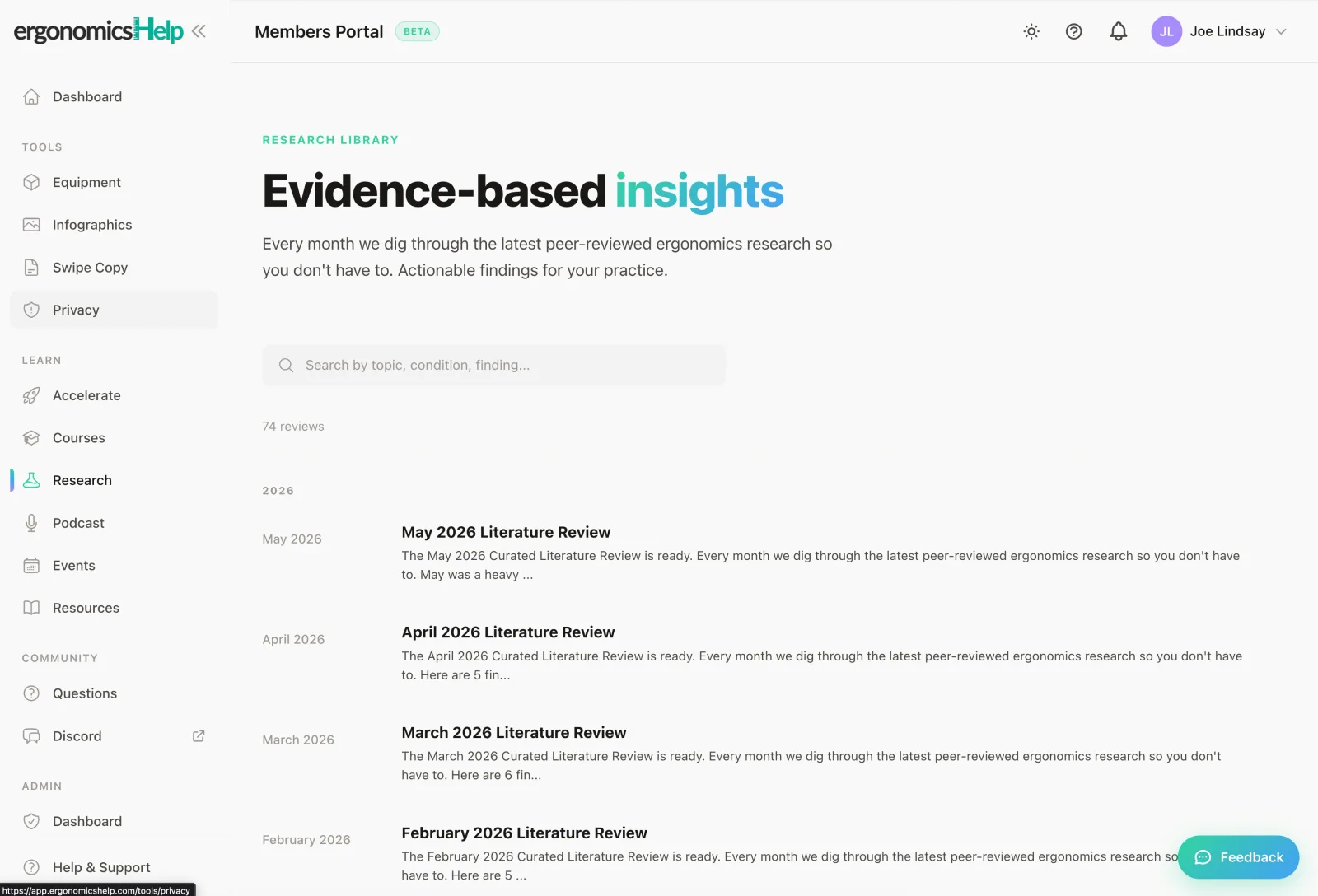 The research library of literature reviews